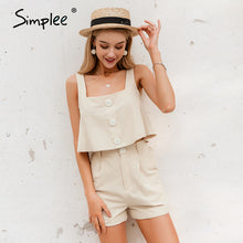 Load image into Gallery viewer, Simplee Casual two-piece women playsuits Sleeveless straps buttons female cotton rompers jumpsuit Spring summer ladies overalls
