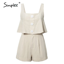 Load image into Gallery viewer, Simplee Casual two-piece women playsuits Sleeveless straps buttons female cotton rompers jumpsuit Spring summer ladies overalls
