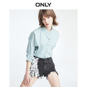 ONLY Women's  Loose Fit Asymmetrical Neckline Letter Print Long-sleeved Shirt | 119231508