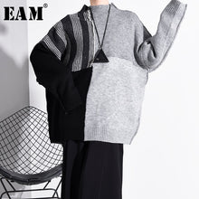 Load image into Gallery viewer, [EAM] Big Size Contrast Color Knitting Sweater Loose Fit Round Neck Long Sleeve Women Pullovers New Fashion  Spring 2020 A267
