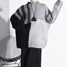 Load image into Gallery viewer, [EAM] Big Size Contrast Color Knitting Sweater Loose Fit Round Neck Long Sleeve Women Pullovers New Fashion  Spring 2020 A267
